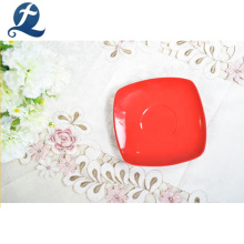 Wholesale High Wear Resistance Red Color Square Ceramic Tea Cup and Saucer
